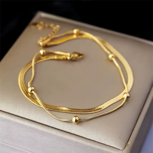 18K Gold Double-Layer Anklets - Picture 3 of 6